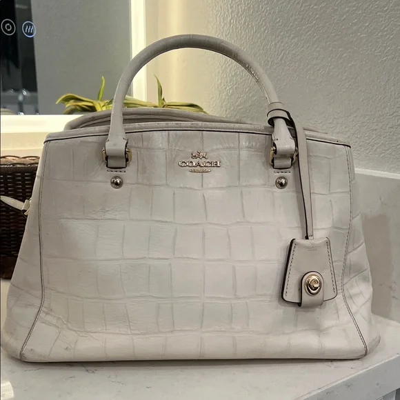 Coach Ivory Croc-Embossed Satchel - Picture 1 of 16